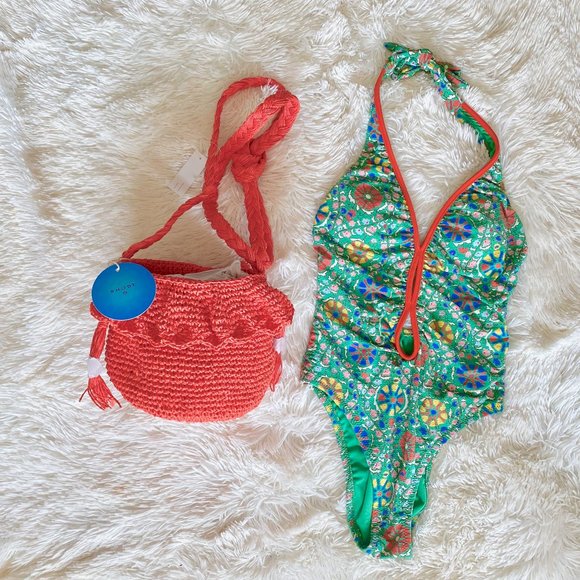 NWT RHODE x Target Swim Bundle Zinnia Floral Print One Piece & Orange Bucket Bag - Picture 1 of 16